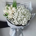 Букет Весенний рассвет из тюльпанов и гипсофил