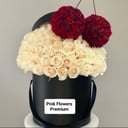 Шляпная коробка с цветами «Букет роз Вишня»