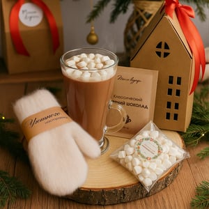 Подарок для женщины с варежками и какао