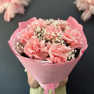 Букет «Французская роза и гипсофила»