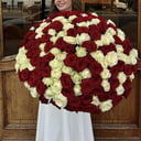 Букет «151 роза Красная и Белая (60 см) под лен»