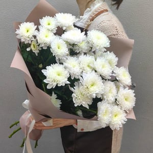 Монобукет из 5 белых кустовых хризантем