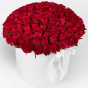 Шляпная коробка с цветами «101 красная кенийская роза в коробке»