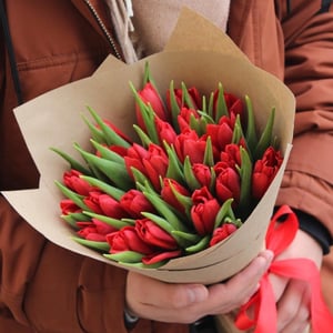 Букет «21 красный тюльпан в упаковке»