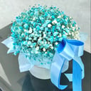 Шляпная коробка с цветами «Blue Snow» из гипсофил