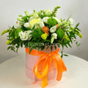 Шляпная коробка с цветами «Мой солнечный зайчик» из роз и эустом