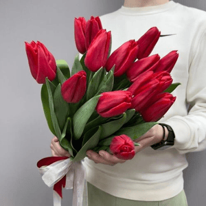 Букет из красных тюльпанов 15шт.