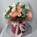 Шляпная коробка с цветами «Цветы в коробке Аромат Кофе» из роз