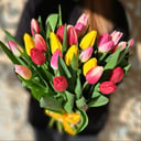 Букет «25 разноцветных тюльпанов с лентой»