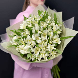Монобукет из 15 белых альстромерий