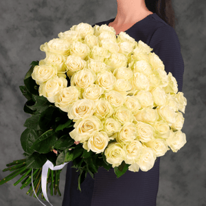 Букет из 51 белой эквадорской розы 60 см