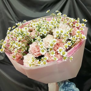 Букет с ромашками и гвоздиками