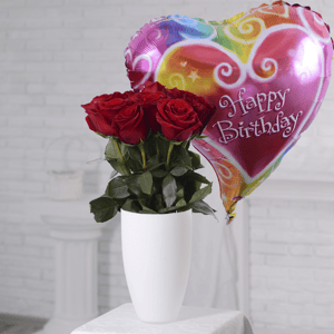 I Heart You: Dozen Red Roses and Foil Balloon