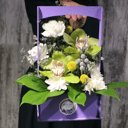 Композиция «Ящик Тропическая Поляна» из орхидей и хризантем