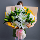 Букет «Романтический вечер» из хризантем и лилий