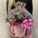 Шляпная коробка с цветами «Знак внимания» из гипсофил