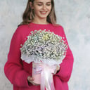 Шляпная коробка с цветами «Акварельный этюд» из гипсофил