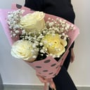 Букет «Белый шоколад» из роз и гипсофил