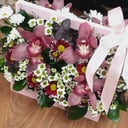 Коробка с цветами «Счастливый миг» из хризантем и орхидей