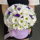 Шляпная коробка с цветами «Вероника» из хризантем