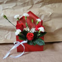 Коробка с цветами «Цветы в конверте "Яркий день"» из роз и гвоздик