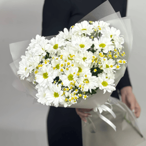 Букет «Ранняя весна» из ромашек и хризантем