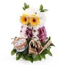 Композиция "Мудрый филин" из хризантем и гербер