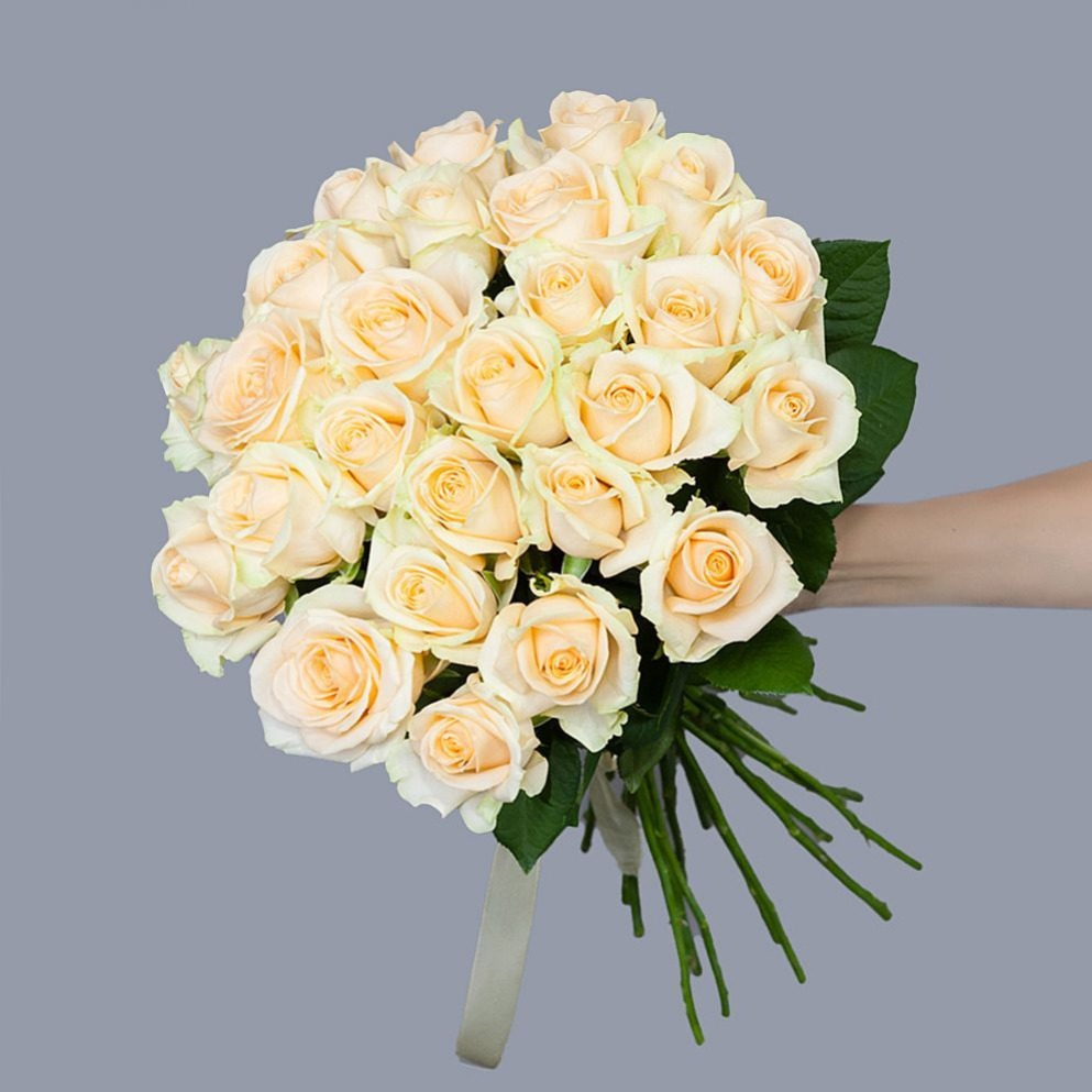 Букет из 25 кремовых роз под ленту