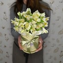 Шляпная коробка с цветами «Мини Альстро» из альстромерий