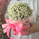 Шляпная коробка с цветами «Невеста» из гипсофил