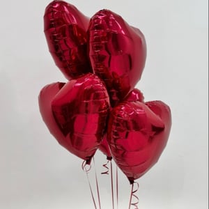 5 Красных сердца 45 см с гелием