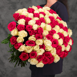 Букет «101 белая и розовая роза Эквадора 60 см»