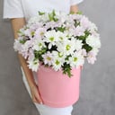 Шляпная коробка с цветами «Милая особа» из хризантем