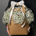 Коробка с цветами «Гипсофила белая в сумочке»