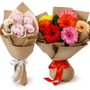 Два букета "Счастье для двоих" из гербер и пионов