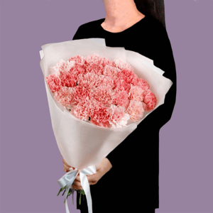 Букет из розовых диантусов в упаковке из гвоздик