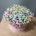 Шляпная коробка с цветами «Летняя радуга» из гипсофил