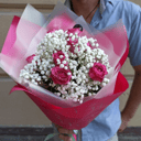 Букет Гипсофилы и Кустовых Роз