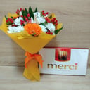 Подарочный набор «Букет цветов и конфеты» из хризантем и гербер