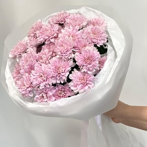 Букет «5 розовых кустовых хризантем в упаковке»