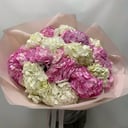 Букет розовых и белых гортензий 17шт