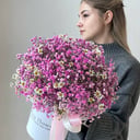 Букет «Коробка с розовой гипсофилой» из ромашек