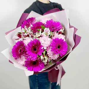 Букет «Лазурный бриз» из гербер и альстромерий