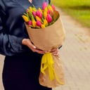 Букет «Желтые и розовые тюльпаны, 21 шт»