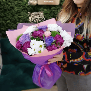 Букет Хризантемы, Роз и Диантуса