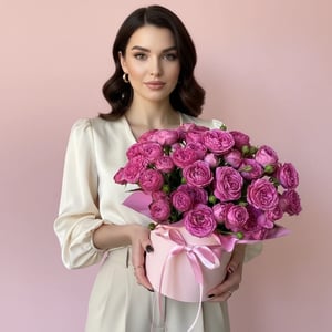 Шляпная коробка с цветами «Композиция "Мисти Баблз"» из роз
