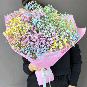 Монобукет из радужной гипсофилы