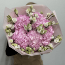 Букет «Гортензия розовая с белой эустомой»