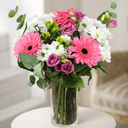 First kiss: Pink Gerberas And Purple Lisianthus