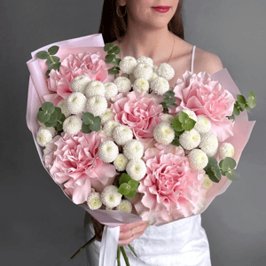 Букет «Розовый вальс» из хризантем